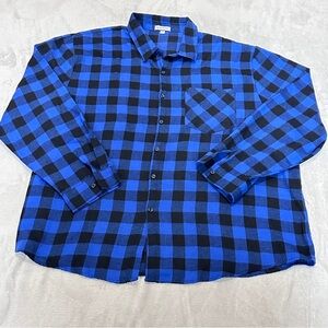 Cromoncent Mens 3XL Blue Black Buffalo Plaid Flannel Shirt Button Up Casual